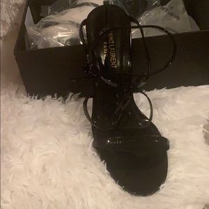 Black YSL Cassandra logo sandal